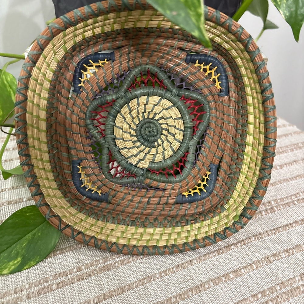 Mayan Hands Handwoven Multicolor Basket NWT 7in